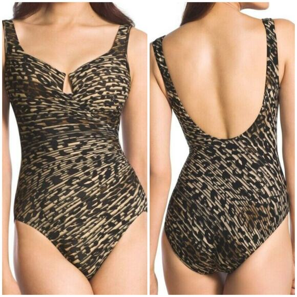 Miraclesuit NWT Escape One Piece Swimsuit Purr-fection Brown Leopard Size 14 - Picture 1 of 14